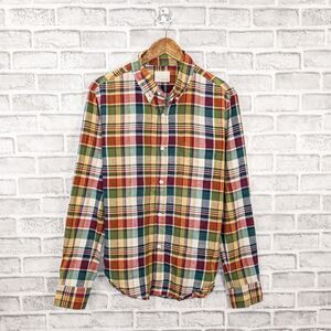 BAND OF OUTSIDERS Men's Button Down Shirt in Multi Color Plaid Cotton Size Large